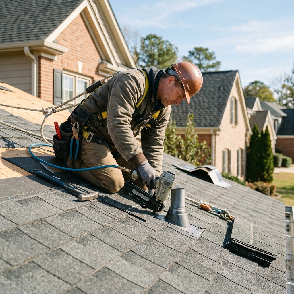 Expert roof repair in progress